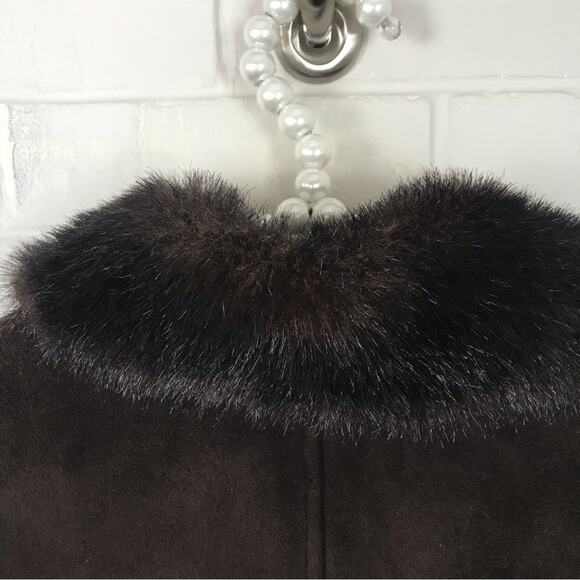 Vintage Regent Park Faux Suede Faux Fur Brown Embroidered Vest Size S - Picture 14 of 14